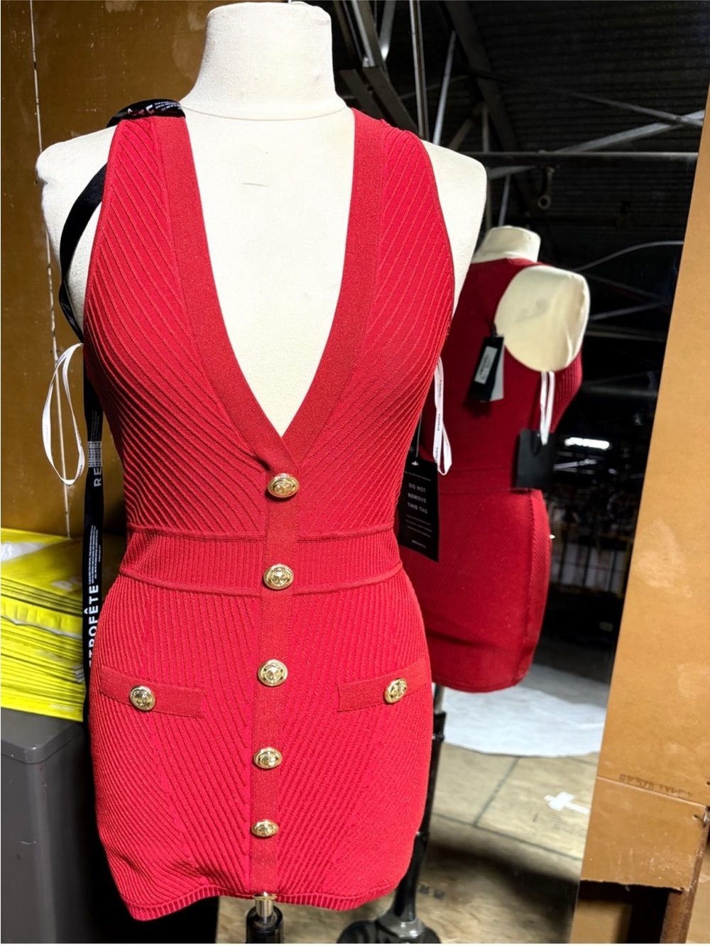 Retrofete Ellison Rib Knit Mini Dress - Metallic Fiery Red Small $348 - Picture 6 of 8